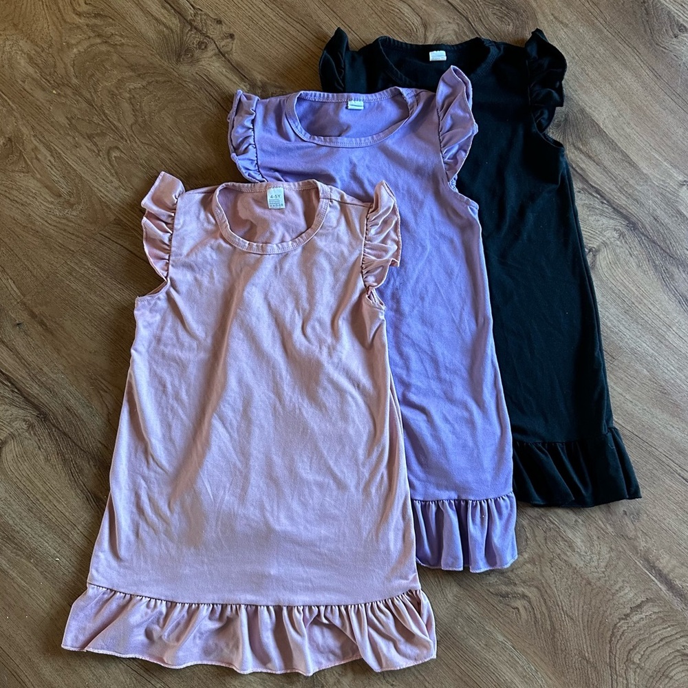 3 Ruffle Sleeve Dresses pink, purple, & black